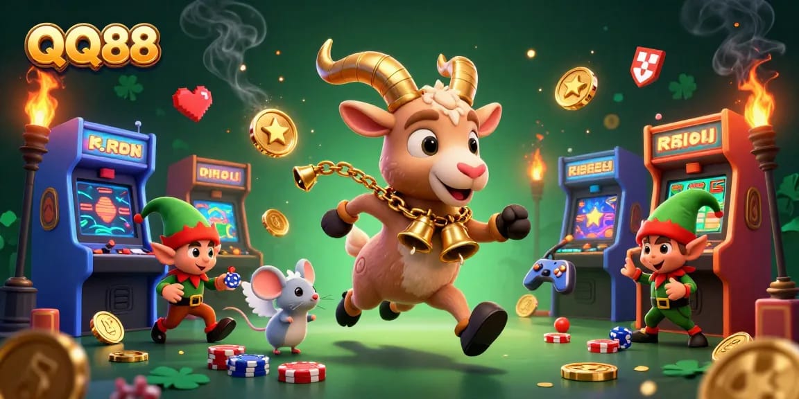 Experience the thrill of QQ88 casino with a spooky festive illustration filled with gaming excitement.