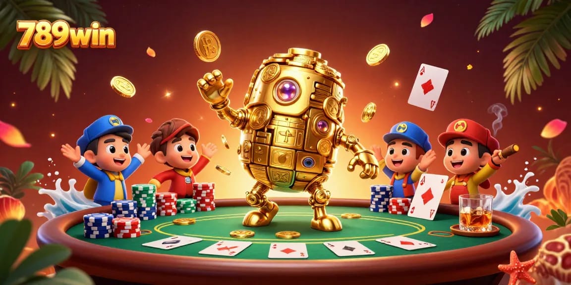 Experience thrilling moments with 789win's golden golem amidst casino excitement.