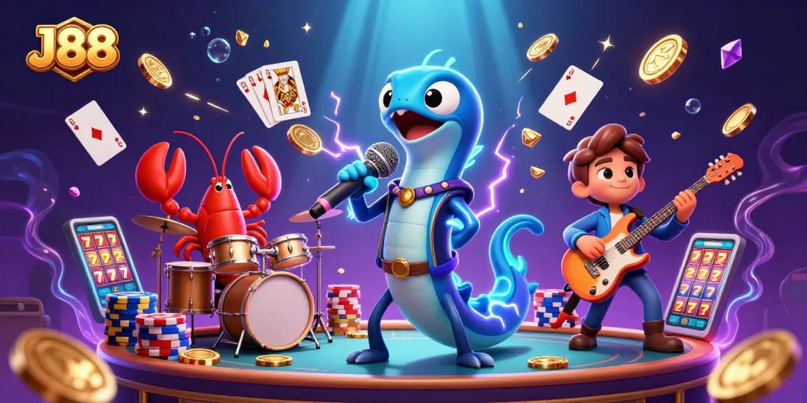 Experience the electric thrill of J88 in this vibrant underwater casino scene with captivating characters.