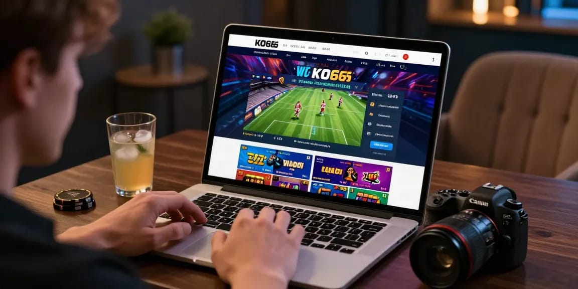 Engaged player exploring KO66 online gambling platform, featuring sports betting and live casino games in an immersive gaming environment.