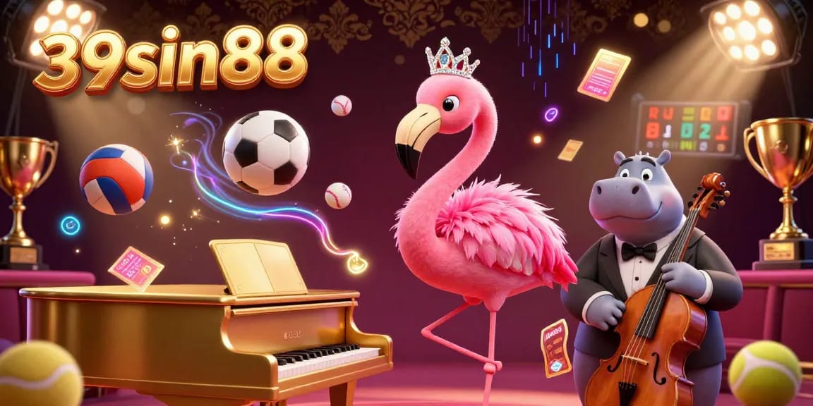 Experience excitement and winning moments with 39sin88 in this vibrant 3D casino scene featuring lively characters and dynamic betting elements.