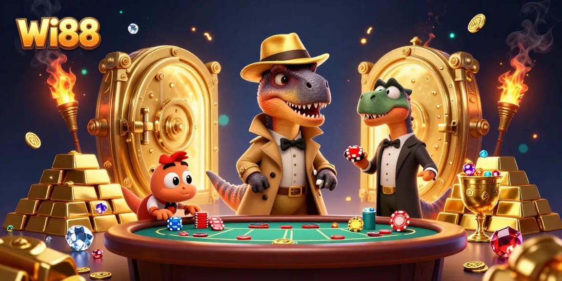 Experience thrilling gaming at Wi88 with vivid casino characters and dynamic visuals in a vibrant setting.