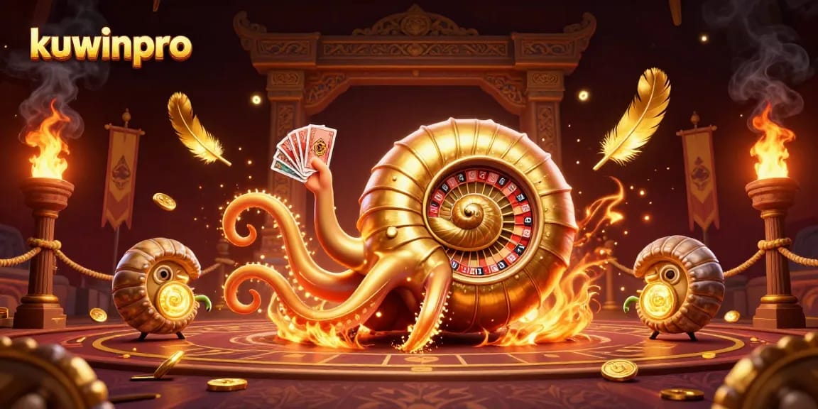 Engage in thrilling bets and play with kuwinpro at a stunning casino illustration featuring a giant nautilus roulette wheel.