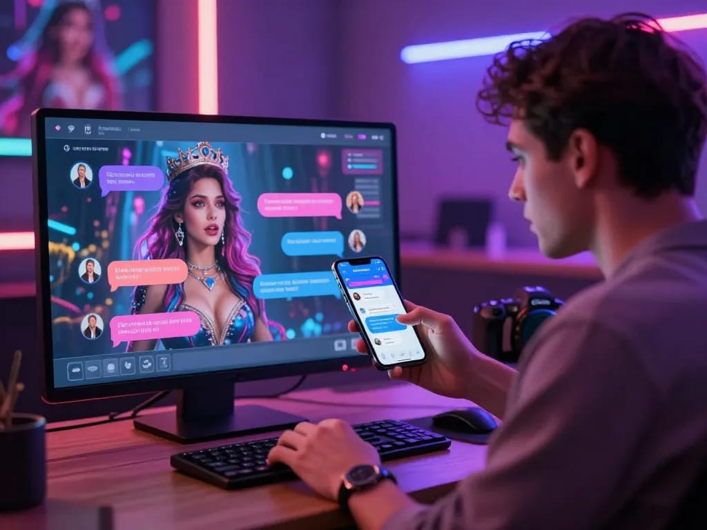 Engaging ai 18+ chat experience with virtual character interface showcasing vibrant interactions in a modern digital ambiance.