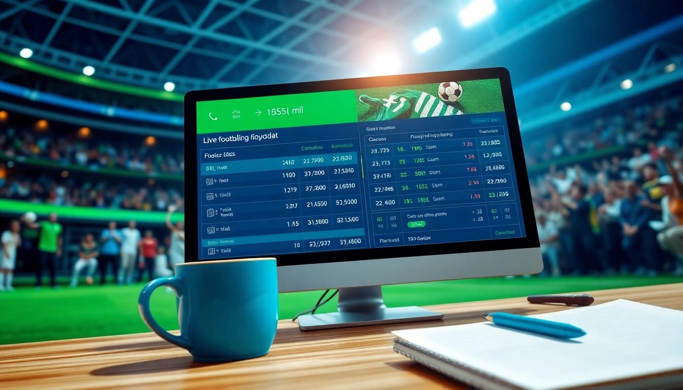 Live sports betting tỷ lệ kèo nhà cái displayed on a digital interface with fans in the background.