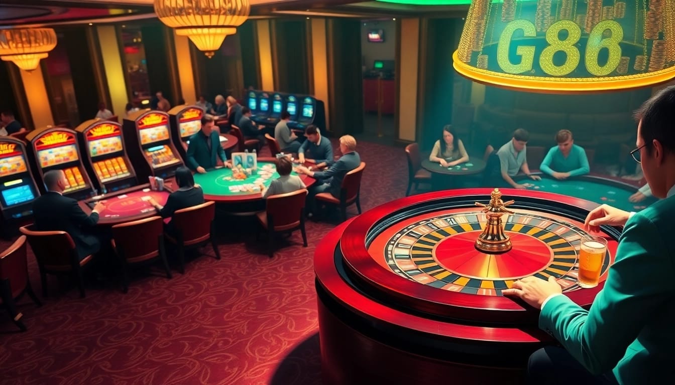 Experience the excitement at TG88 casino with vibrant gaming tables and slot machines.