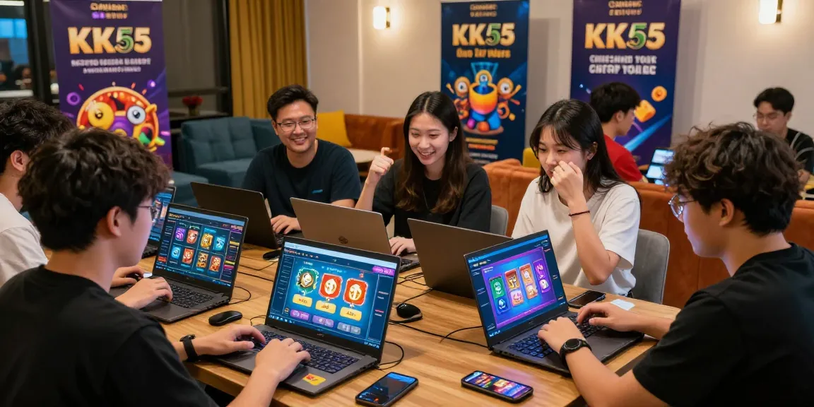 KK55 gaming enthusiasts enjoying an engaging online betting experience in a vibrant lounge.