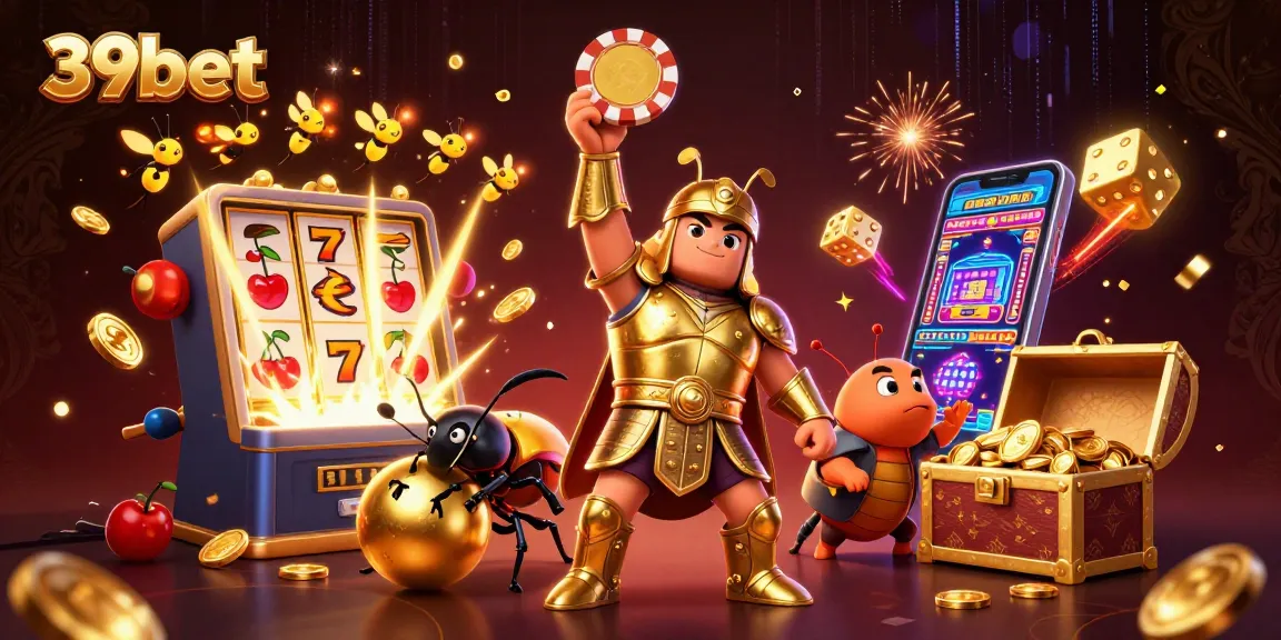 Experience the excitement at 39bet with vibrant casino illustrations showcasing jackpots and fun