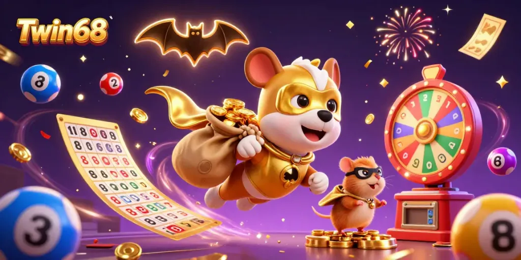Experience thrilling wins at Twin68 with vibrant lottery and bingo elements in a festive scene.