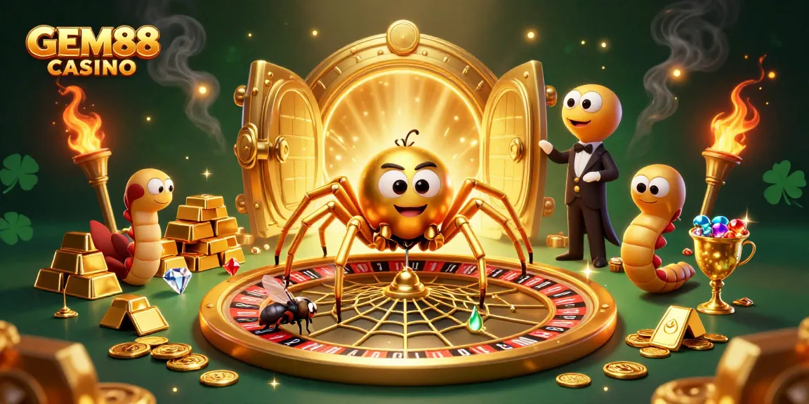 Experience the thrill of betting at GEM88 CASINO with vibrant golden graphics and interactive characters.