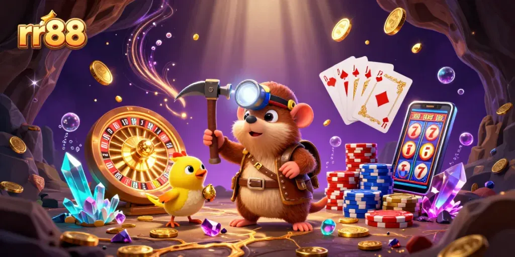 Engage in thrilling gambling adventures with rr88's vibrant 3D treasure hunter scene.