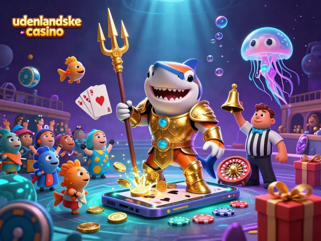 Play colorful slot games and win at udenlandske casino with exciting golden elements in this vibrant scene.