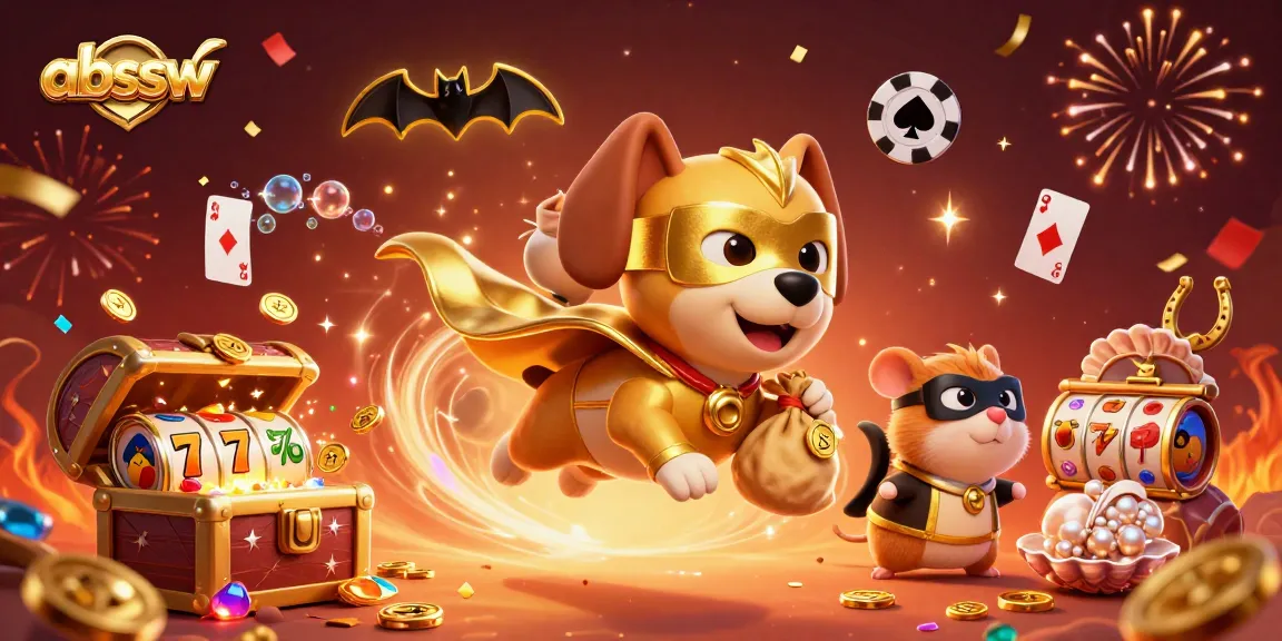 Engage with the thrilling abssw casino adventure featuring a superhero dog flying with gold coins.