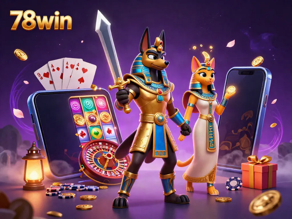 Experience excitement with 78win as Anubis and Bastet engage in thrilling casino games