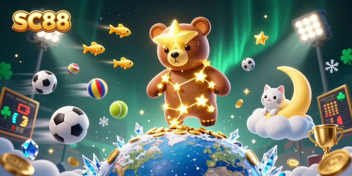 SC88's energetic casino scene features a constellation bear amidst dynamic sports elements.