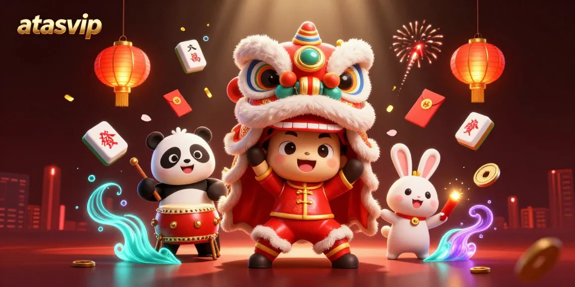 Join the celebration at atasvip with a vibrant lion dance and festive casino elements.