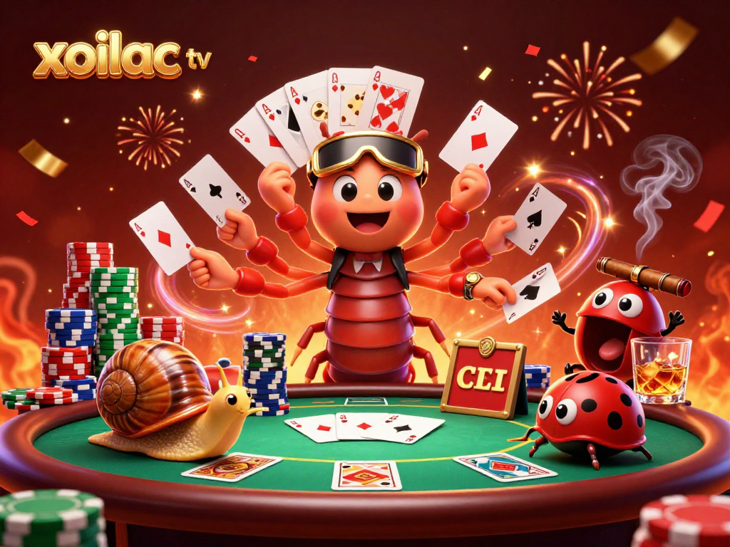 Experience the excitement of xoilac tv with a colorful casino scene featuring a millipede dealer and high-stakes chips.