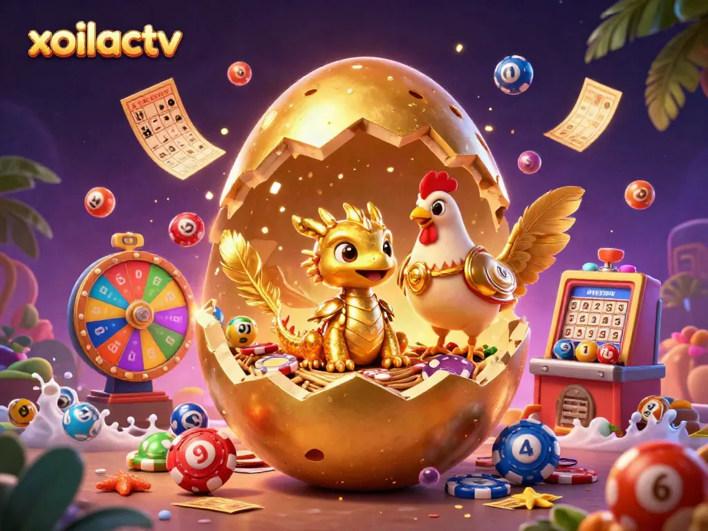 Experience the thrilling energy of xoilactv with vibrant illustrations of casino elements and a golden dragon.