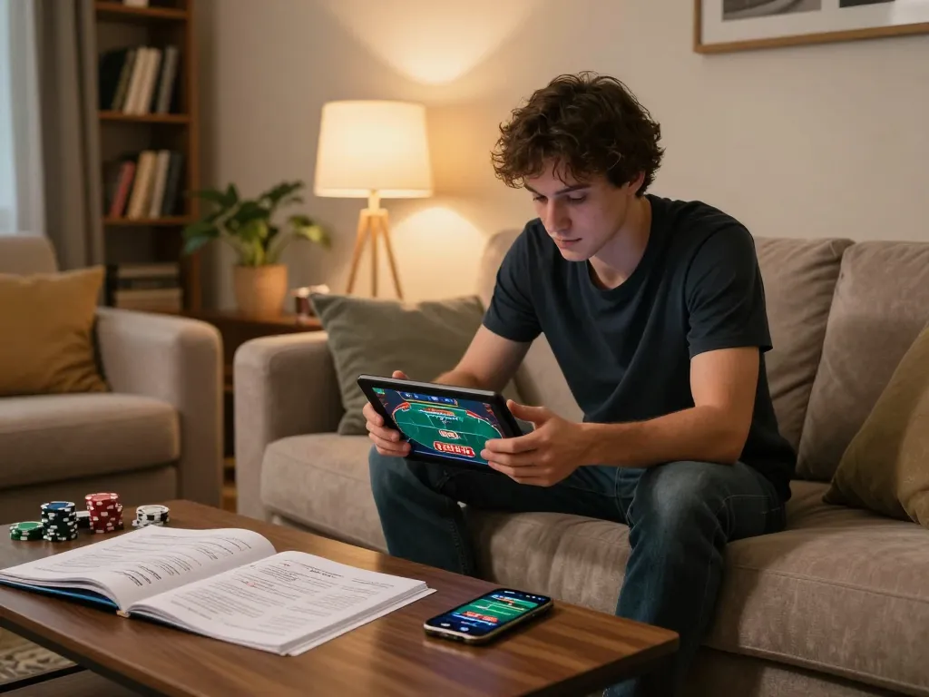 Player enjoying online gaming on tablet while exploring concerns about 789f lừa đảo through strategy notes.