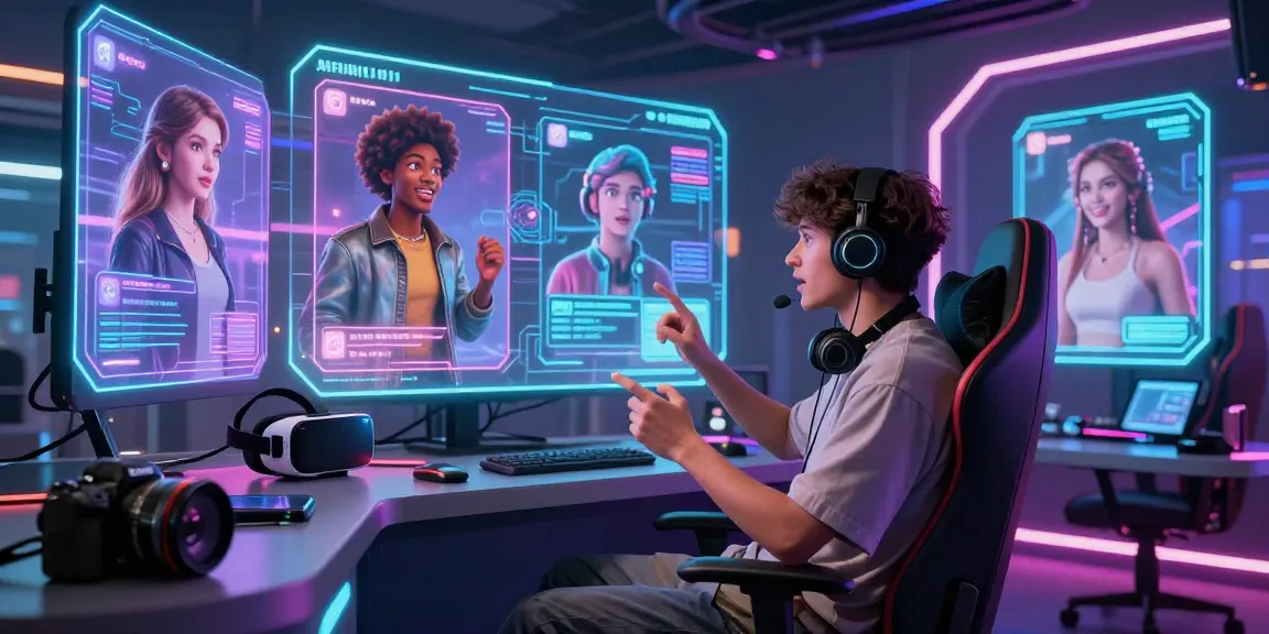 Engaging user interacting with character AI NSFW avatars in a vibrant digital chat environment with neon lighting and holographic displays.