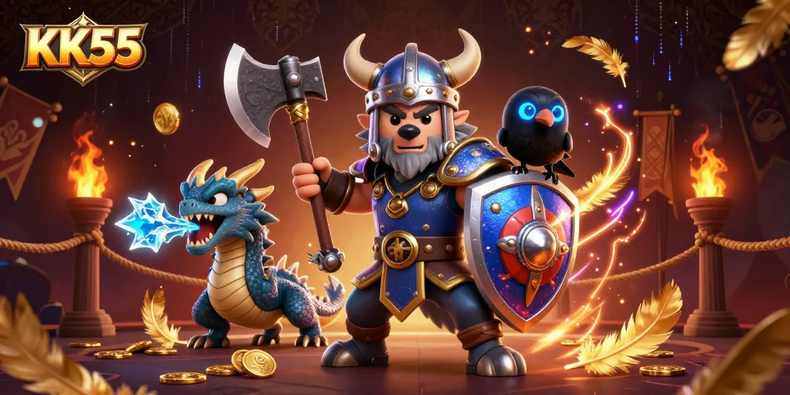 Engage in thrilling gaming action at KK55 with vibrant characters and immersive casino elements.