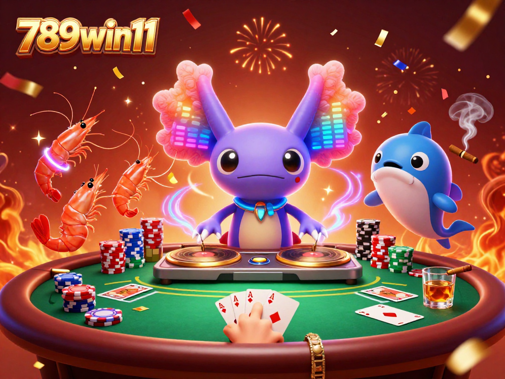Engage with the 789win11 experience featuring a dynamic 3D casino scene with playful underwater characters.