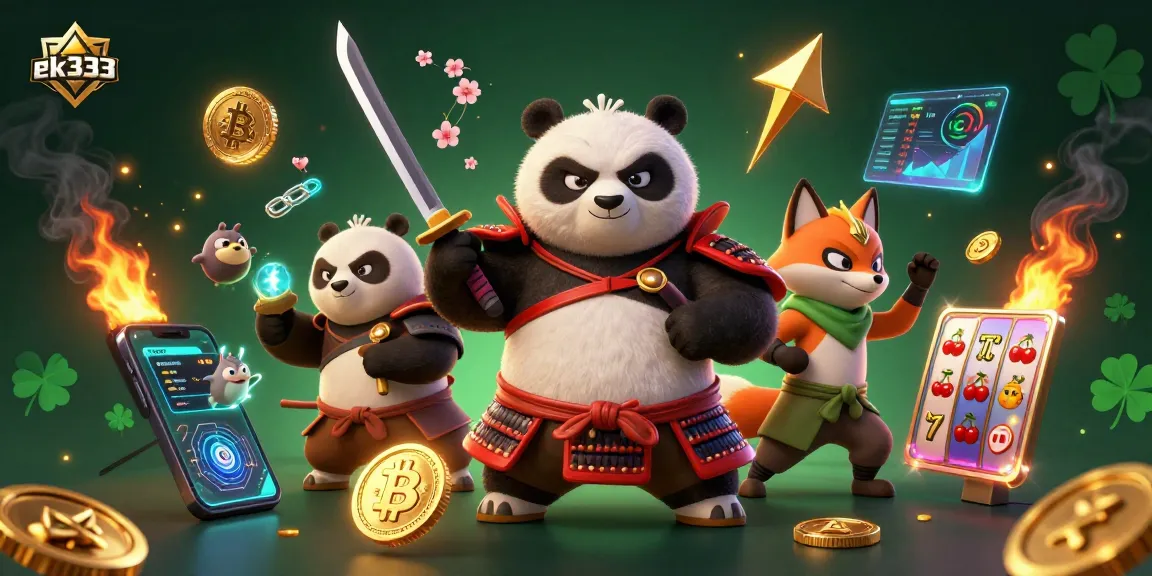 Experience thrilling gameplay in ek333 with a samurai panda, ninja fox, and tanuki amidst vibrant slot elements.