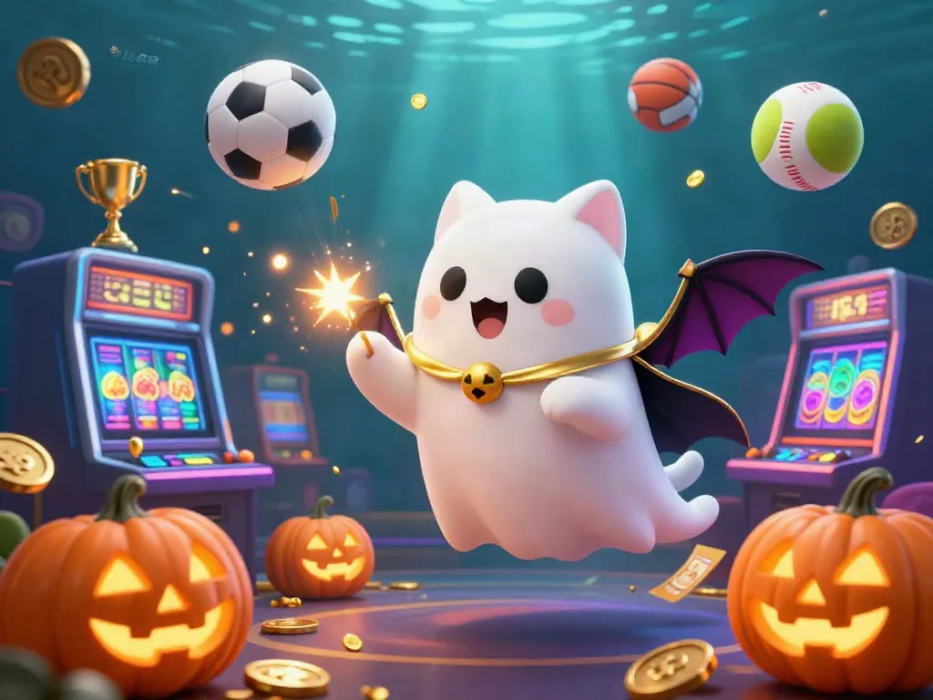 Engage with captivating lc88 casino scenes featuring a ghost cat and bat among dynamic game elements.