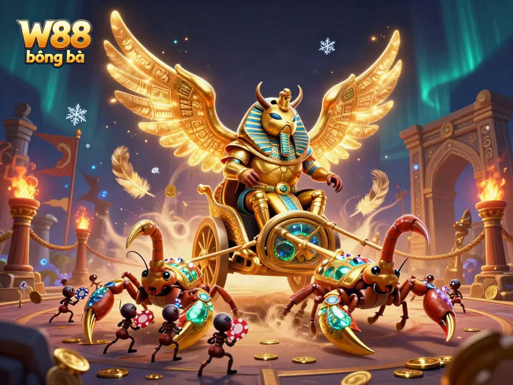 Engage in W88 bóng đá with a stunning 3D carnival of golden elements and dynamic characters.