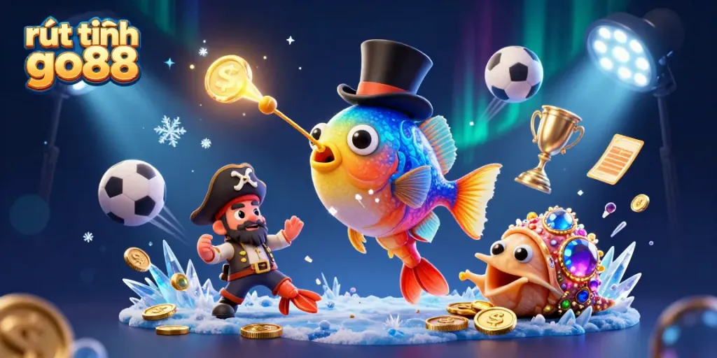 Experience rút tiền go88 in this vibrant 3D illustration featuring dynamic characters and casino elements.