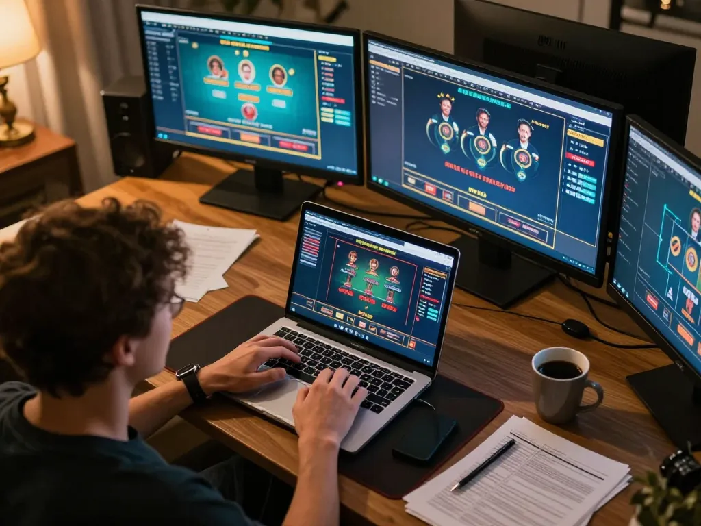 Engaging online gambling session with 555WIN displayed on multiple screens showcasing live dealer games