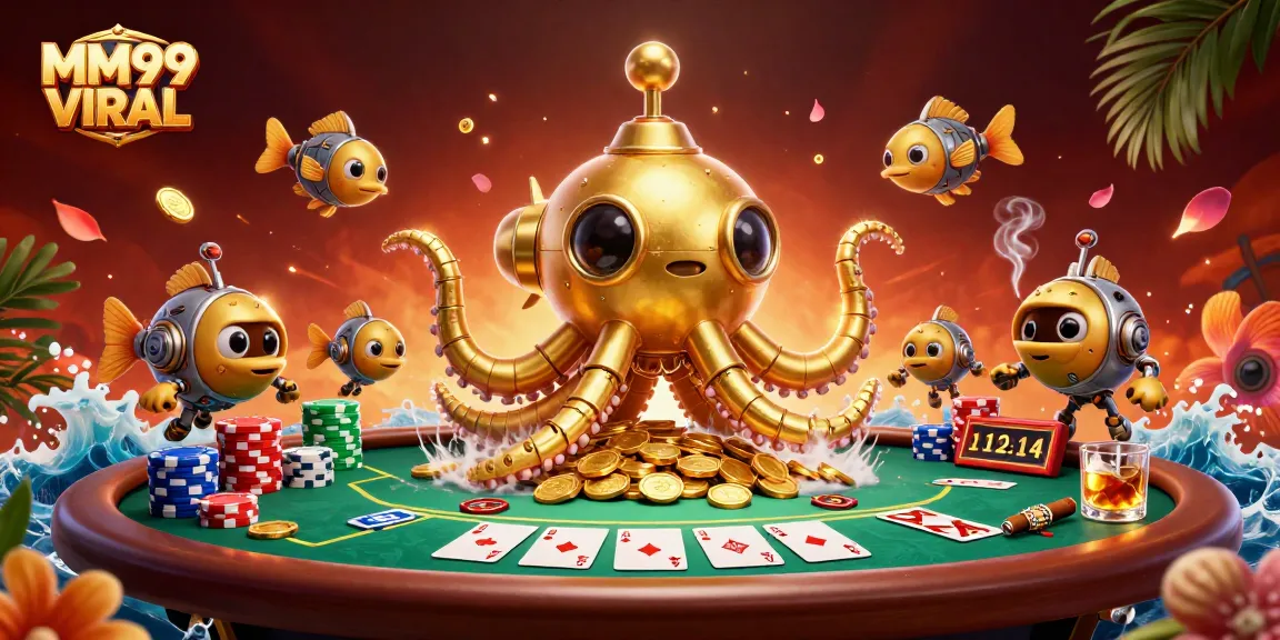 Join the thrilling gameplay with MM99 VIRAL, featuring a golden kraken submarine in a poker-rich atmosphere.