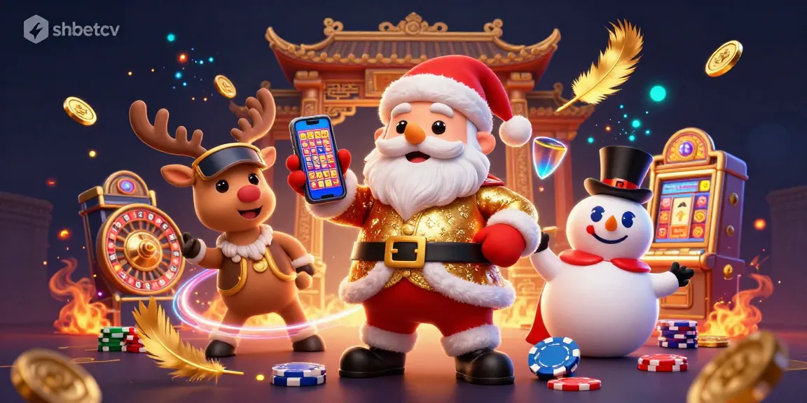 Experience the excitement of shbetcv with a festive casino scene, showcasing Santa and friends celebrating jackpots.