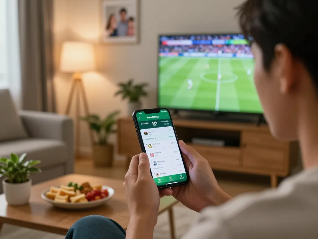 Engaging moment of betting on kèo bóng đá trực tuyến using a mobile app during a live football match.