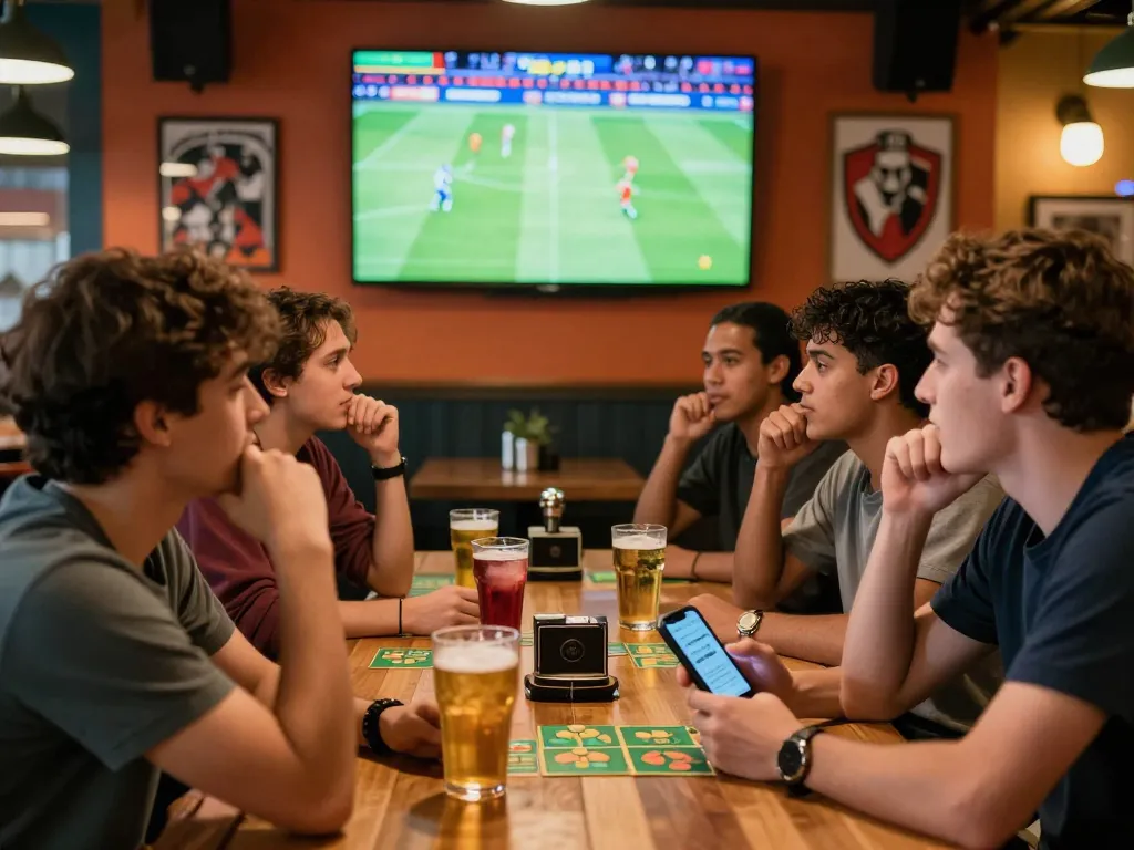 Xoilac offers thrilling sports betting experience with engaged friends cheering during a live match.
