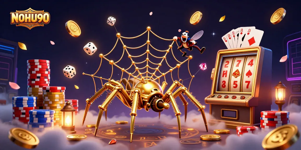 Experience the thrill of NOHU90 with an exciting 3D illustration of winning moments and dynamic casino elements.