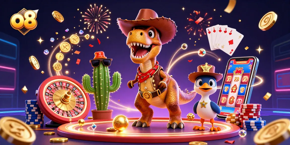 Engage with thrilling gambling action at o8, featuring exciting slot machine reels and vibrant game elements.