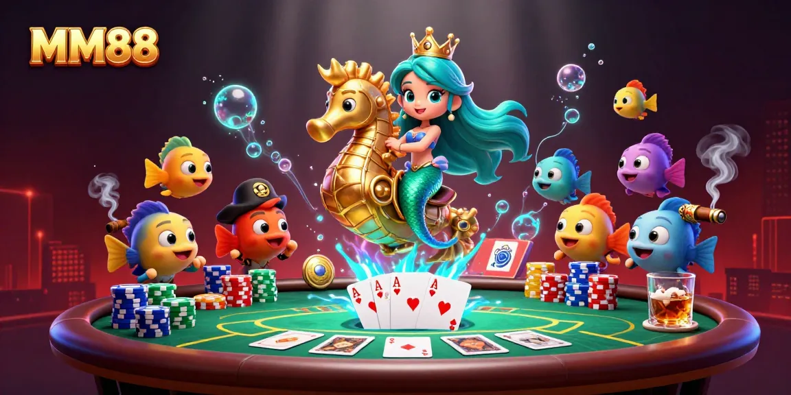 Experience excitement at MM88 with a vibrant illustration featuring dynamic casino elements and colorful characters.