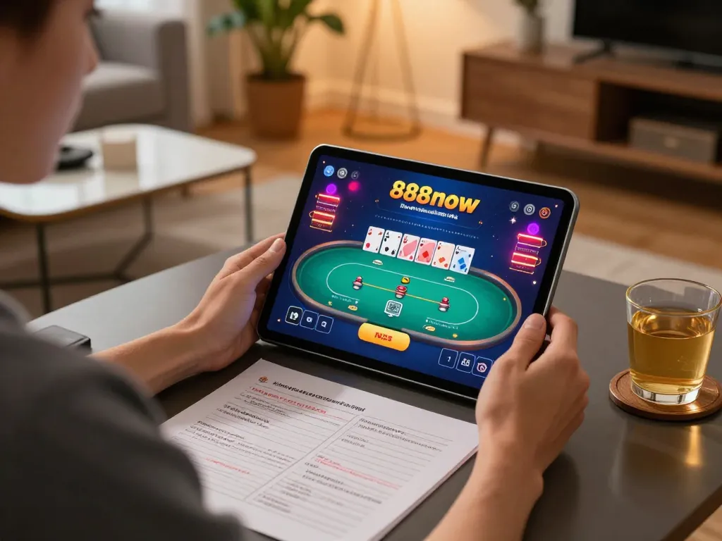Engaging gameplay on 888now app showing poker strategies at home for strategic betting