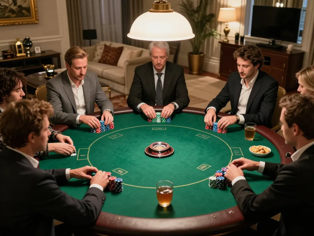 Experience a thrilling poker match at home with expert players at a yo88 game table.