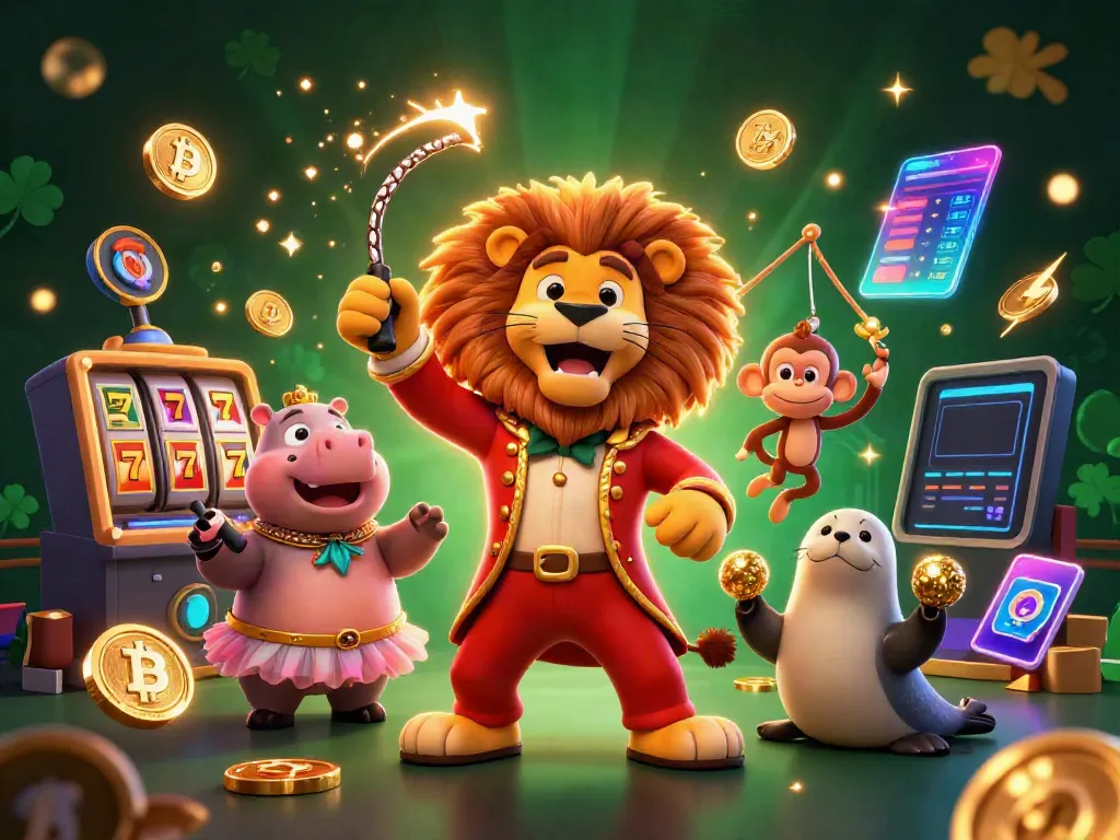 Spela på gambler-casino med en underhållande 3D-casinoillustration fylld av karaktärer och spel-symboler.