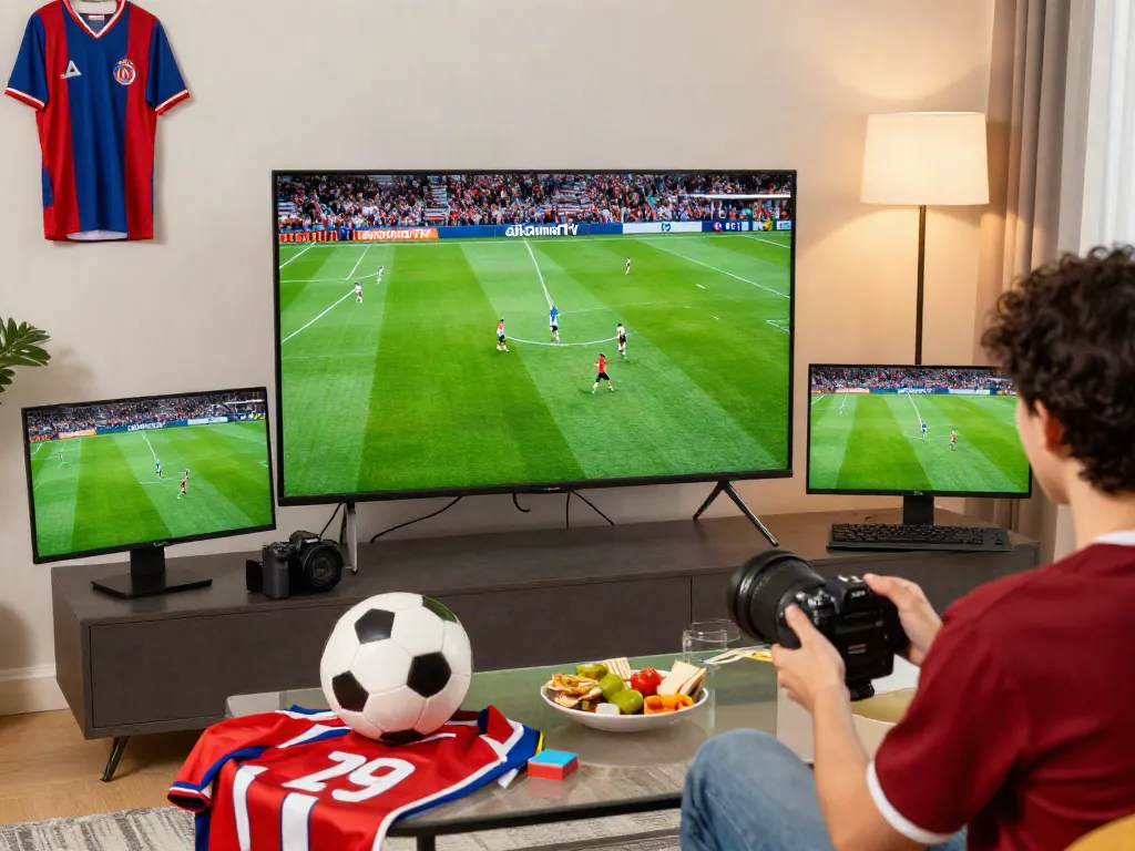 Exciting live football streaming experience on cakhiatv.team in a vibrant living room.
