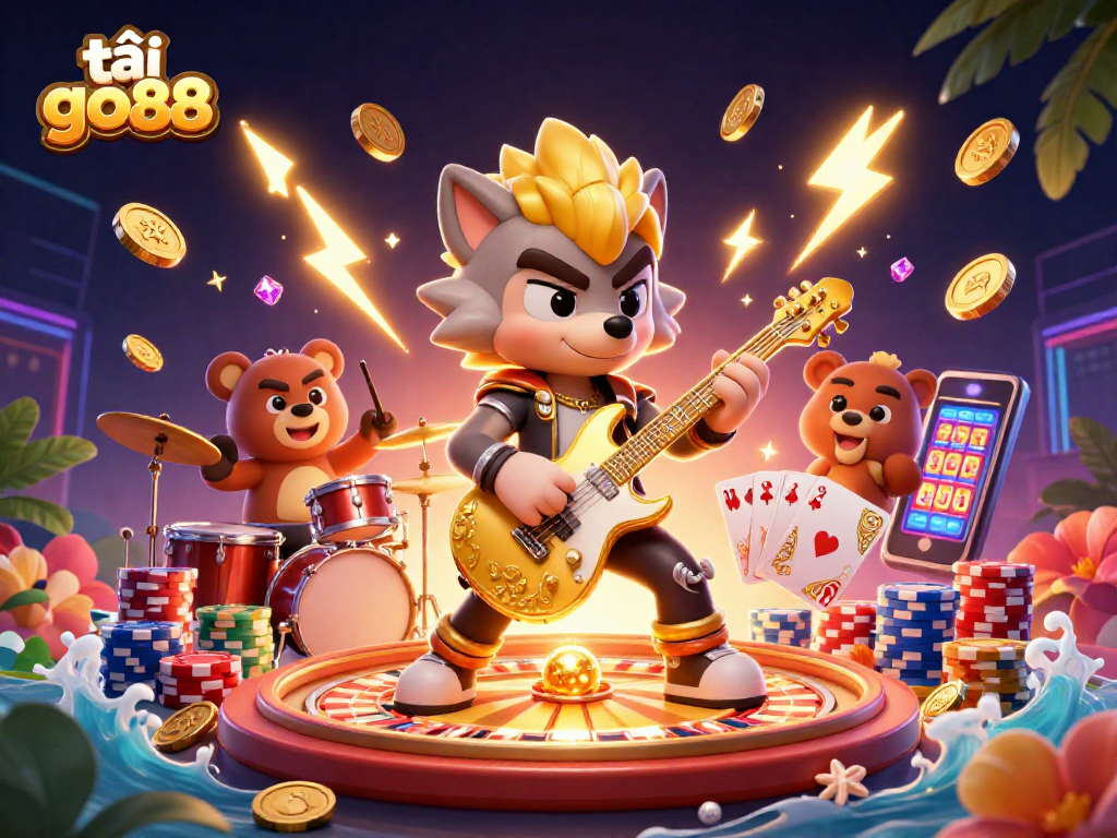 Experience the thrill of tải go88 with a vibrant, dynamic casino scene featuring animated characters and game elements.