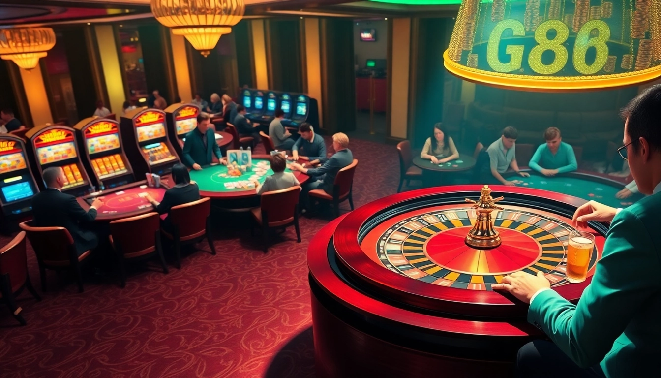Experience the excitement at TG88 casino with vibrant gaming tables and slot machines.