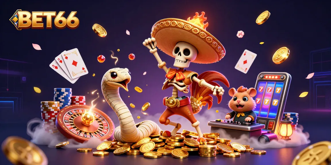 BET66 invites players to enjoy a vibrant 3D casino scene filled with dynamic gaming elements.