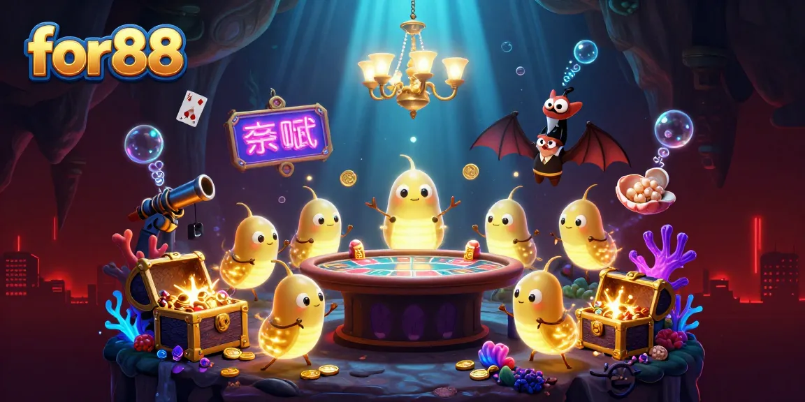 Experience for88's vibrant casino scene illuminated by glowworms in a lively underwater setting