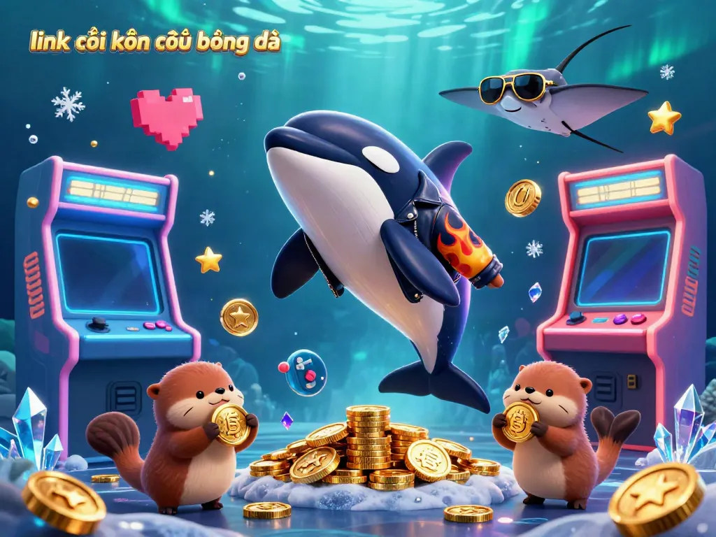 Buoyantly showcasing link vào kết quả bóng đá, cartoon orca, stingray, and otters reveling in golden coin gains.
