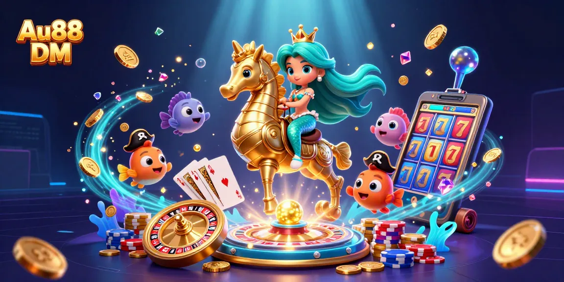 Experience thrilling gameplay at Au88 DM with vibrant cartoon characters and dynamic casino elements.