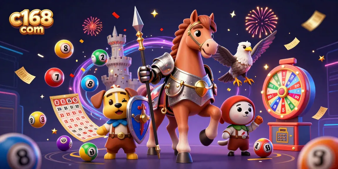 Experience dynamic action at c168 com with colorful lottery balls, prizes, and festive confetti decor.