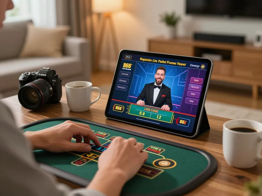 Engaging in live casino gameplay at B66, showcasing interaction with a dealer.